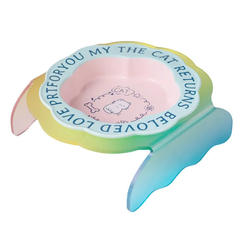 Ceramic cat bowl with acrylic lace detail and anti-tumble neck in pink and blue colour options