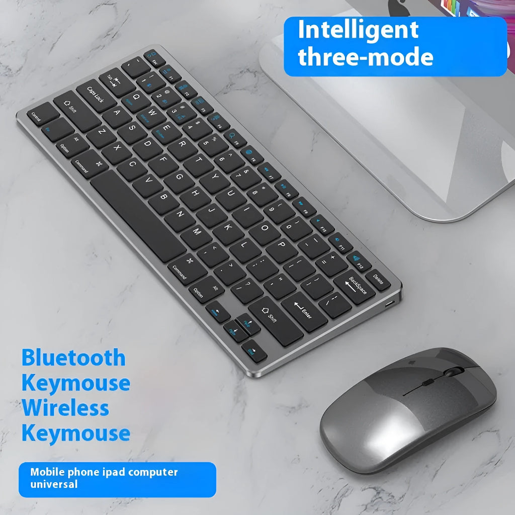Ultra-thin wireless keyboard and silent mouse set in black, gunmetal, or silver, with USB receiver and keyboard cover.