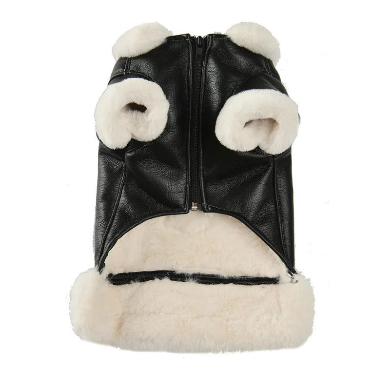 Leather dog jacket in black and brown colours for autumn winter wear with vest style options