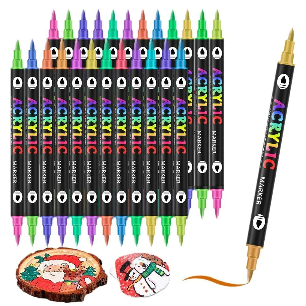 Set of double-headed acrylic marker pens showing two colour tips per pen with washable opaque ink