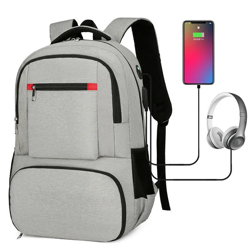 Light grey Oxford cloth insulated picnic backpack with curved shoulder straps and a pull rod belt.