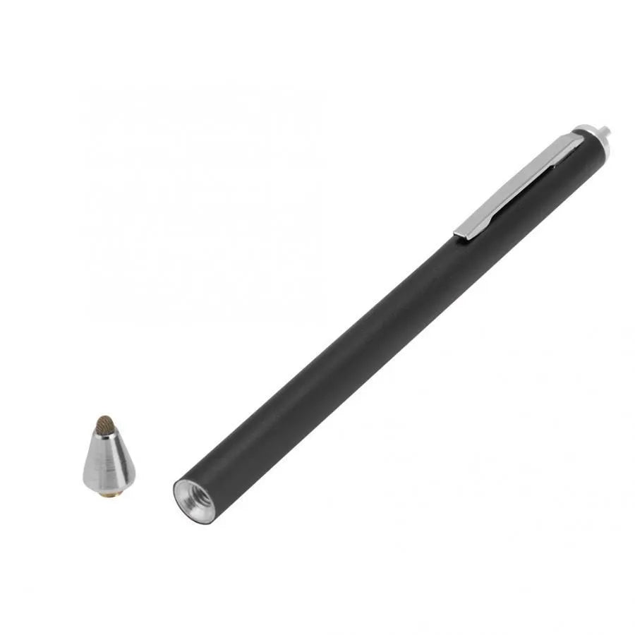 Metal shell stylus with a fine tip for touch screen phones and tablets, shown in multiple colours.