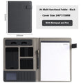 Leather A4 business folder in black with 35mm plate thickness, pen and notepad