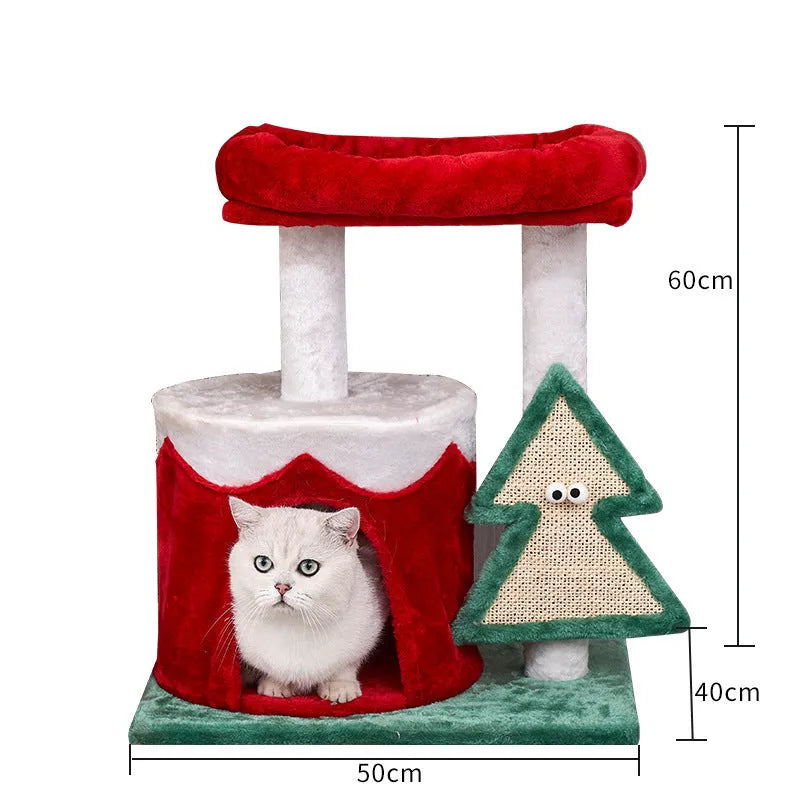 Integrated cat scratch toy with density plate construction in Christmas colour matching