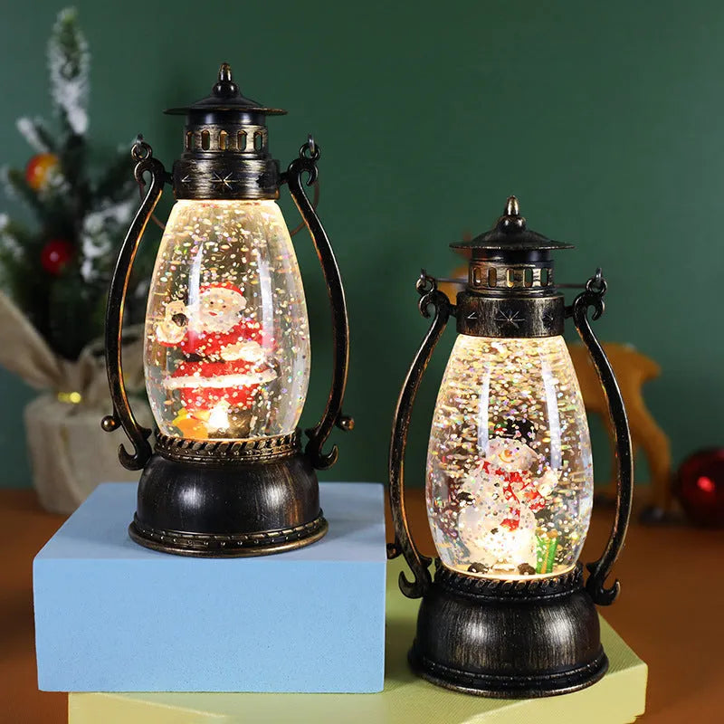 Portable crystal ball oil lamp in snowman and elderly person Christmas designs