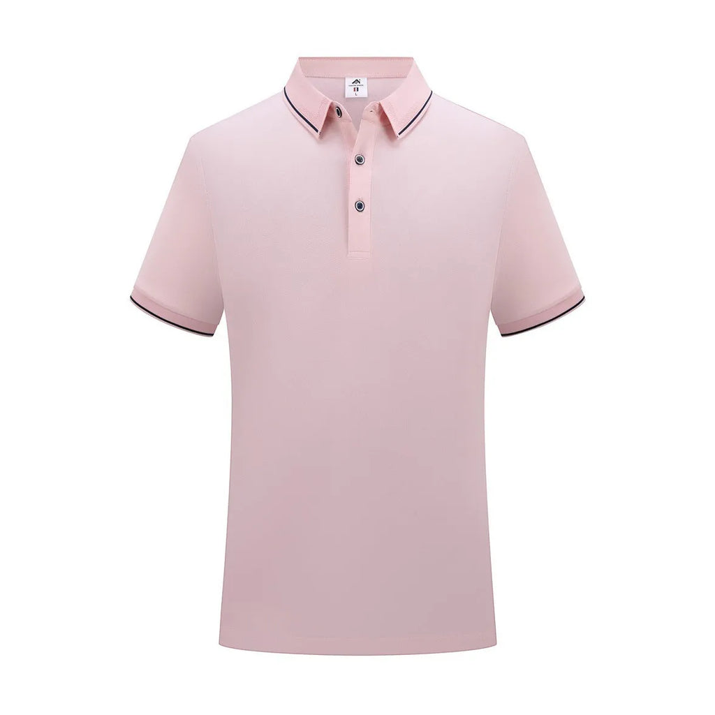Beautician short-sleeved polo shirt work uniform with asymmetric colour block design in cool silk cotton fabric.
