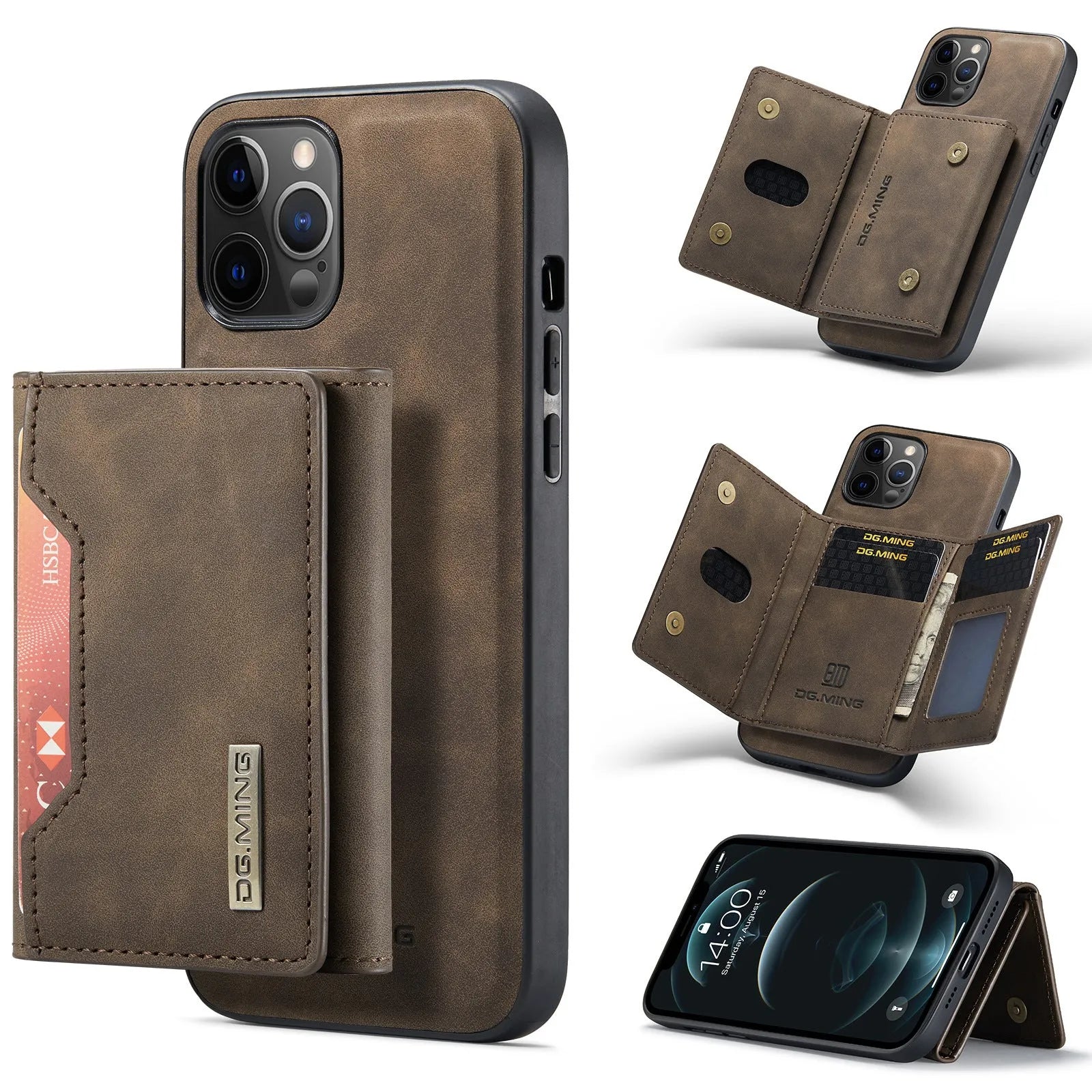 PU leather card holder phone case for Apple iPhone with magnetic closure and retro style