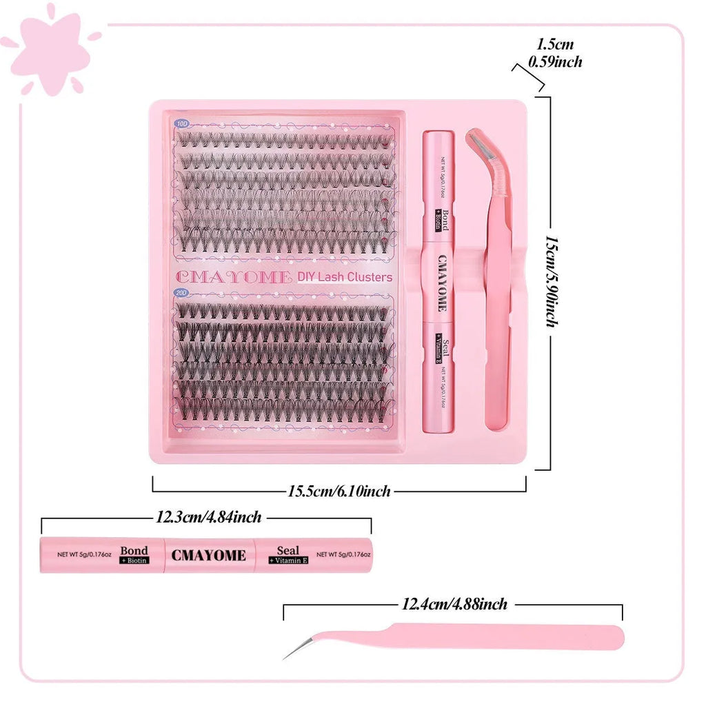 DIY single cluster false eyelashes set with artificial fibre lashes for natural thick mixed split-type looks