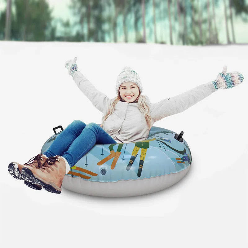 Outdoor PVC skiing ring toy in three colour variations: snow mountain, ice-snow blue, and flame red designs