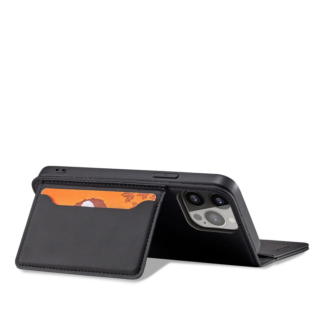 Card phone holster holder protective cover in solid colour with card slot flipped open showing phone