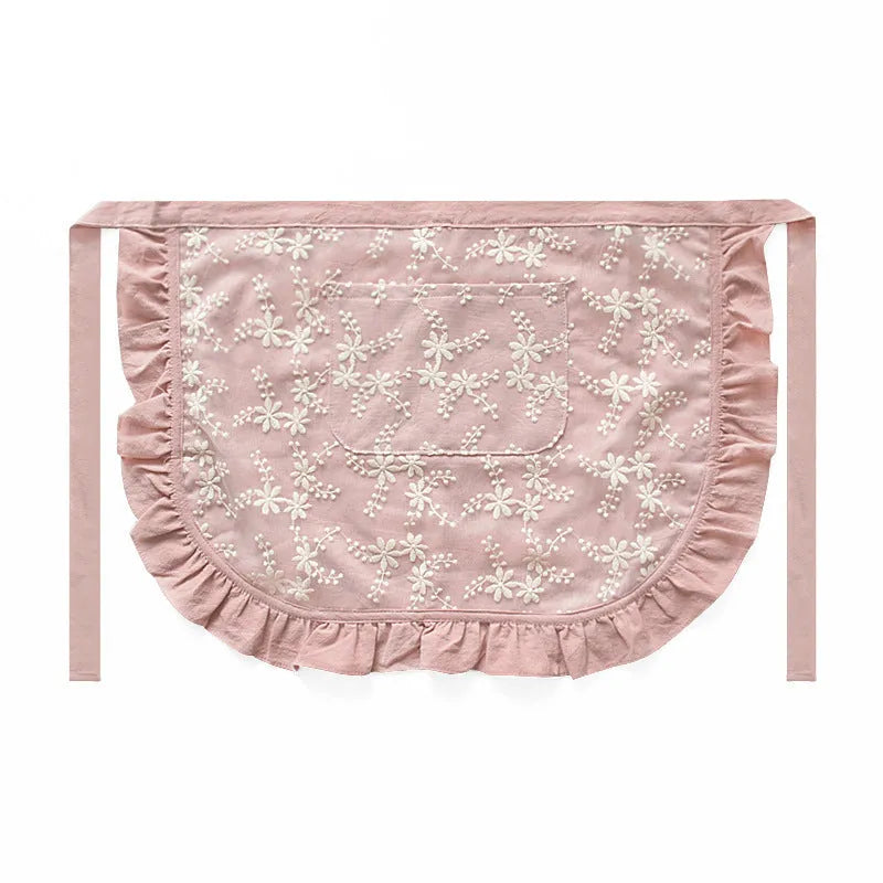 Minimalist cotton linen kitchen apron with X strap design in light pink solid colour