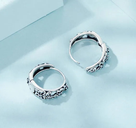 Sterling silver retro hollow butterfly earrings with zircon stones, S925 silver, 14mm by 5mm.
