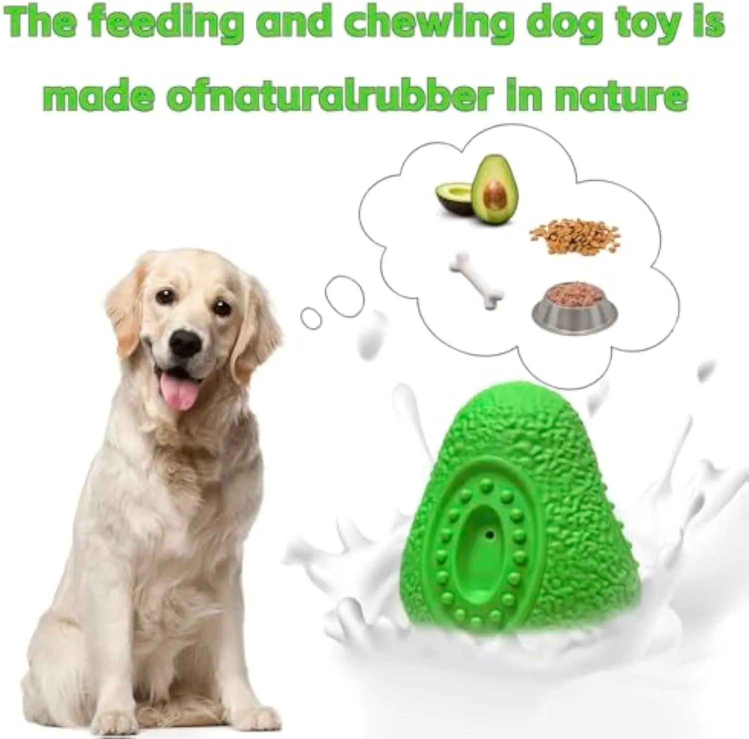 Green avocado-shaped natural rubber dog chew toy for aggressive chewers.