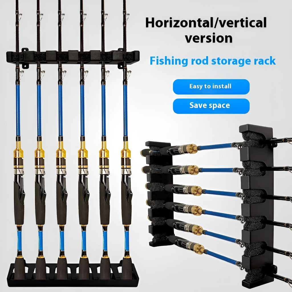 Black ABS plastic wall-mounted fishing rod storage rack with self-tapping screws