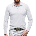Men's long-sleeve cotton t-shirt with a polo collar in an army green colour, American retro style.