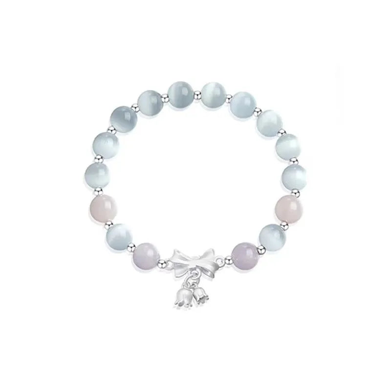 Lavender purple bowknot bracelet with 10mm opal crystal centrepiece for women