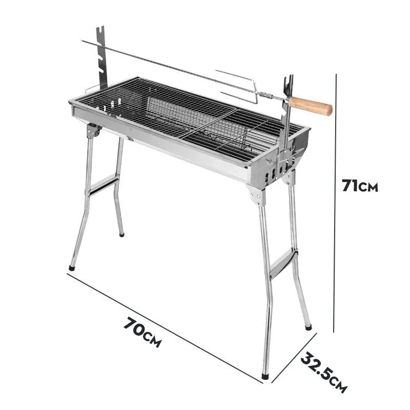 Large stainless steel portable barbecue oven with charcoal stove and turnover flip design