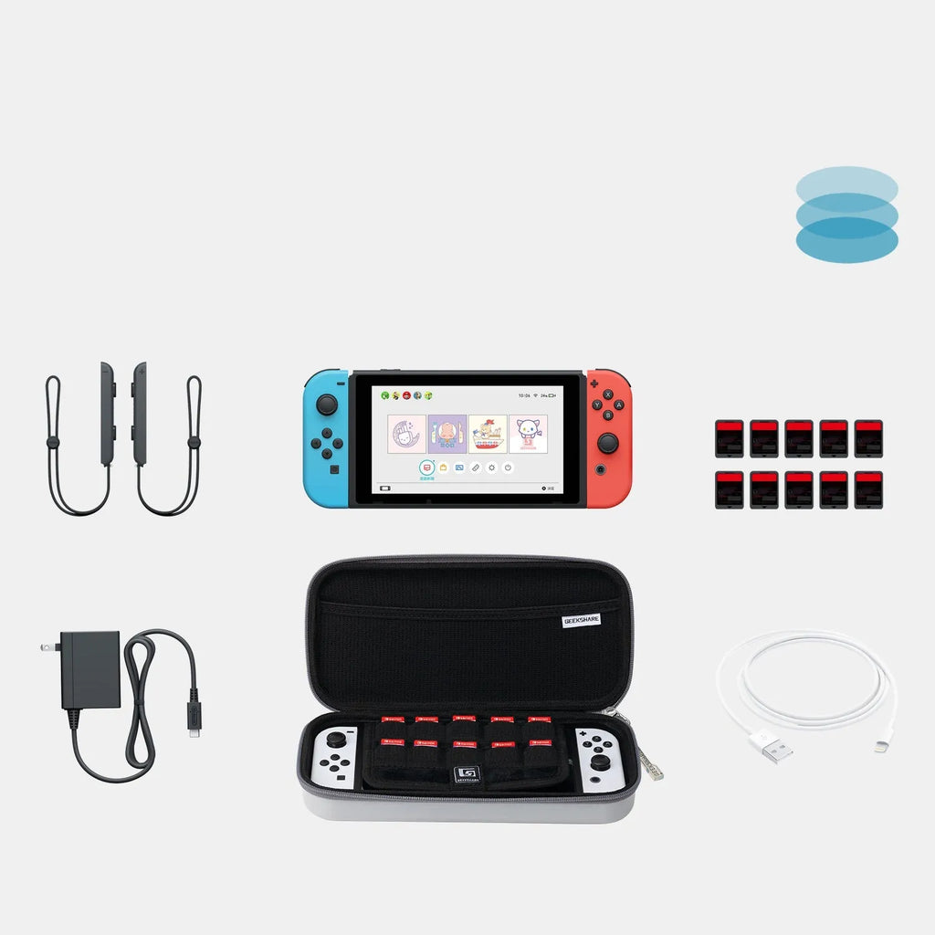 Nintendo Switch storage bag showing interior compartments for console and game cartridges