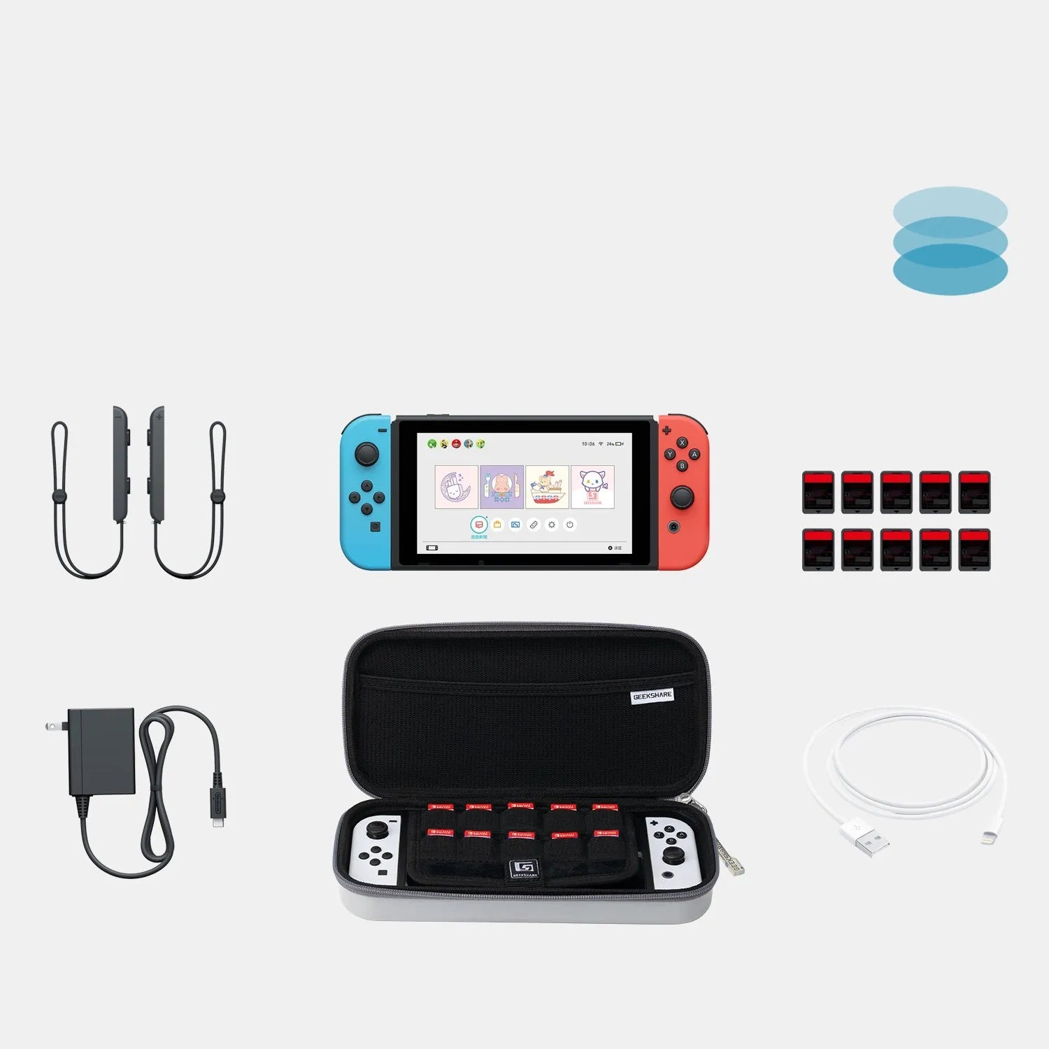 Nintendo Switch storage bag showing interior compartments for console and game cartridges