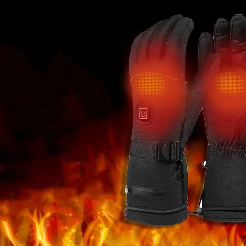 Thickened warm electric heating gloves in solid colour, leather material, separate finger design, unisex size M L XL