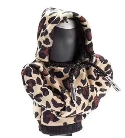 Grey camouflage polyester gear lever cover on car shift stick in sweater style