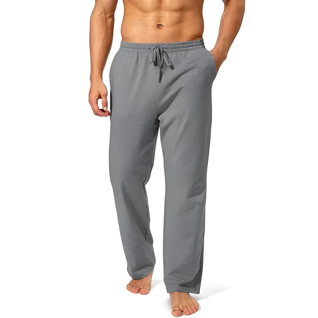 Men's loose casual trousers in quick-drying polyester available in dark grey, light grey, black and navy blue