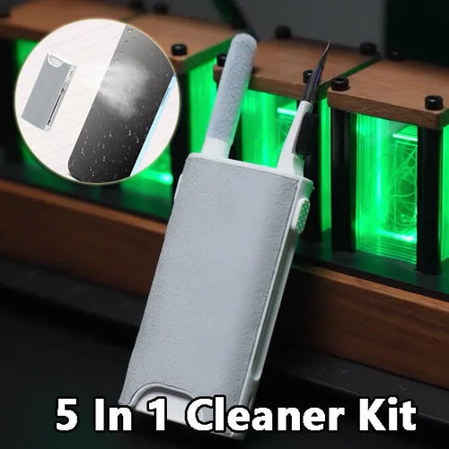 5-in-1 digital device cleaning kit with brush, metal tip, and black flocking sponge head