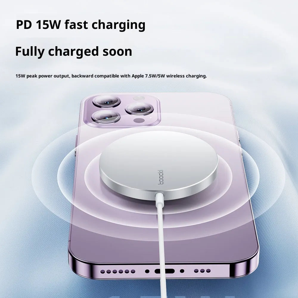 Toocki white 15W magnetic wireless charger with strong suction on a desk surface