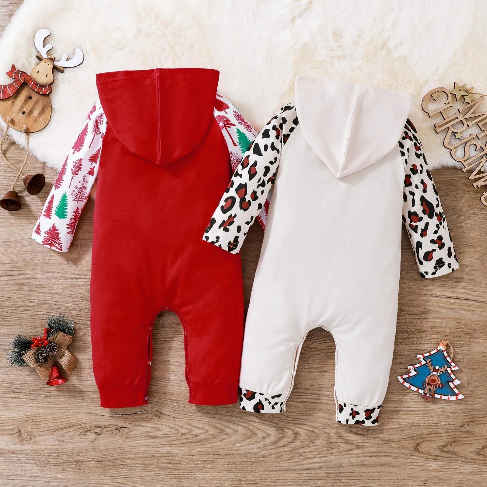 Children's cotton hooded long-sleeved climbing one-piece in apricot colour suitable for 60-100cm height