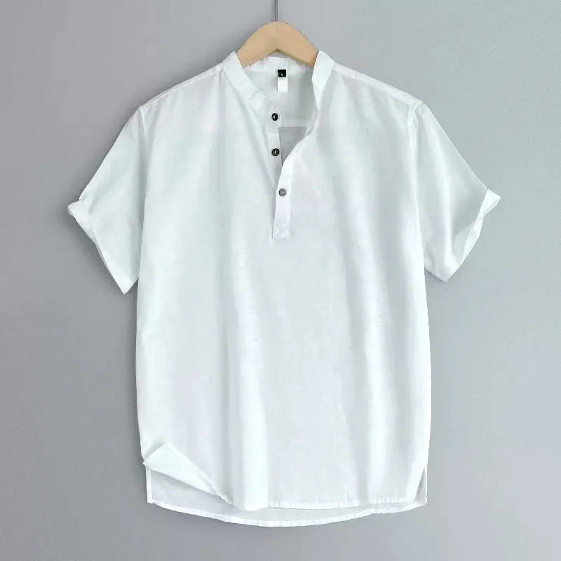 Men's linen summer T-shirt in solid colours with short sleeves and thin fabric