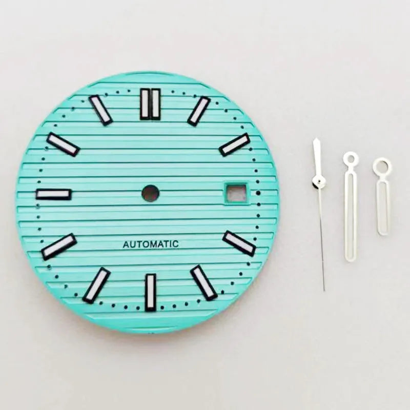 30.5mm solar stripe nail green luminous watch dial plate with matching hands for 2813 8215 movements
