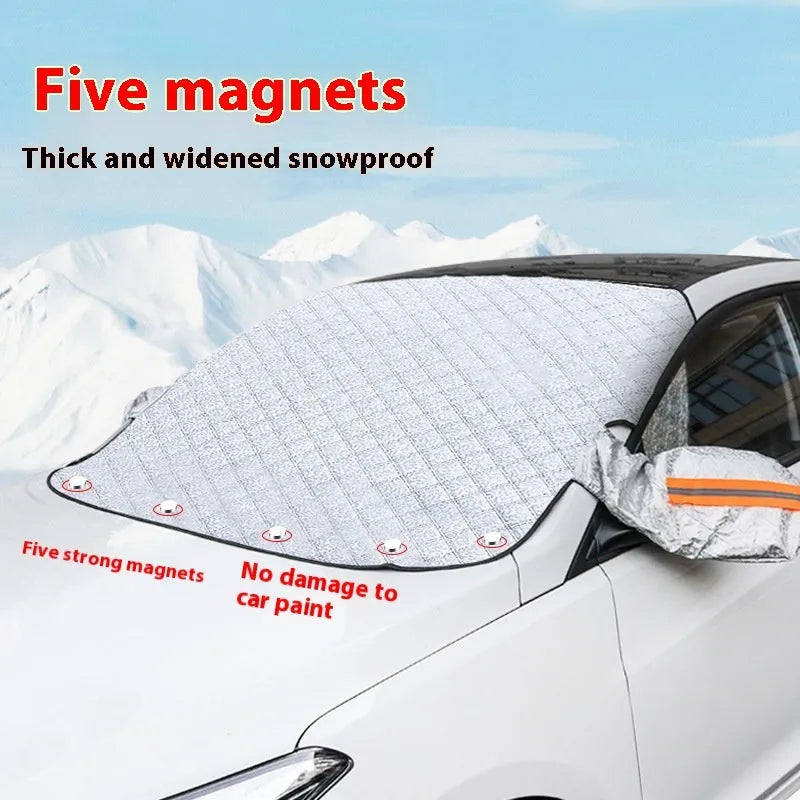 Large aluminium foil winter car cover with reflective stripes and magnets for SUV frost protection