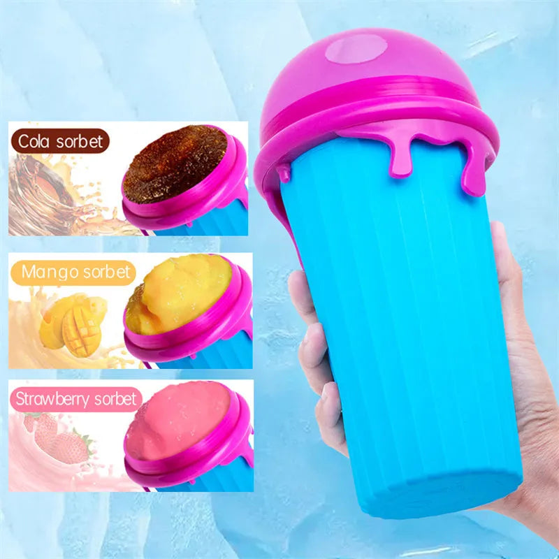 Blue 500ml slushy maker cup with quick-freeze function for homemade smoothies and ice cream.