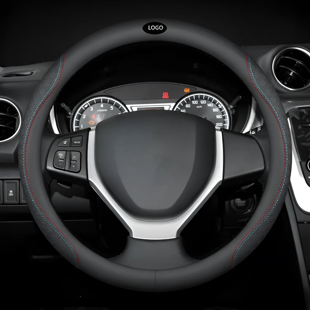 Black Napa leather texture steering wheel cover with 38cm diameter for Suzuki cars