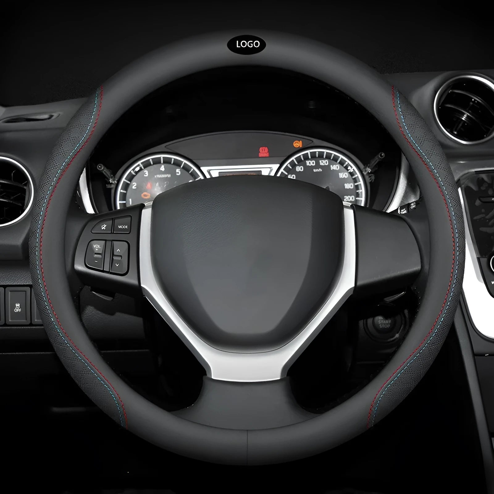 Black Napa leather texture steering wheel cover with 38cm diameter for Suzuki cars