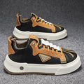 Men's beige low-top sneakers with elastic band fastening and round toe