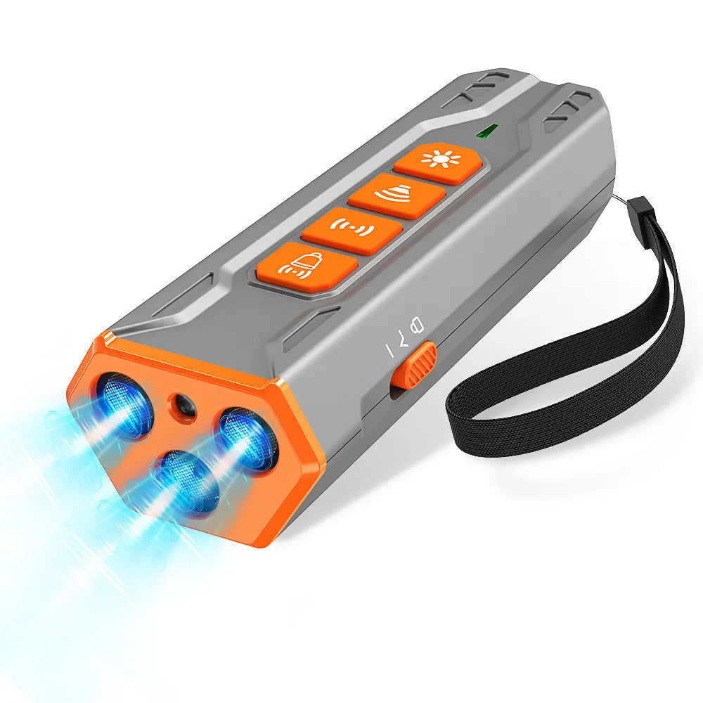 Three-head adjustable ultrasonic dog trainer in grey orange and black orange colour options