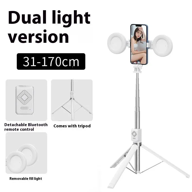 T11 aluminium alloy selfie stick with dual light for mobile phone recording, black colour option