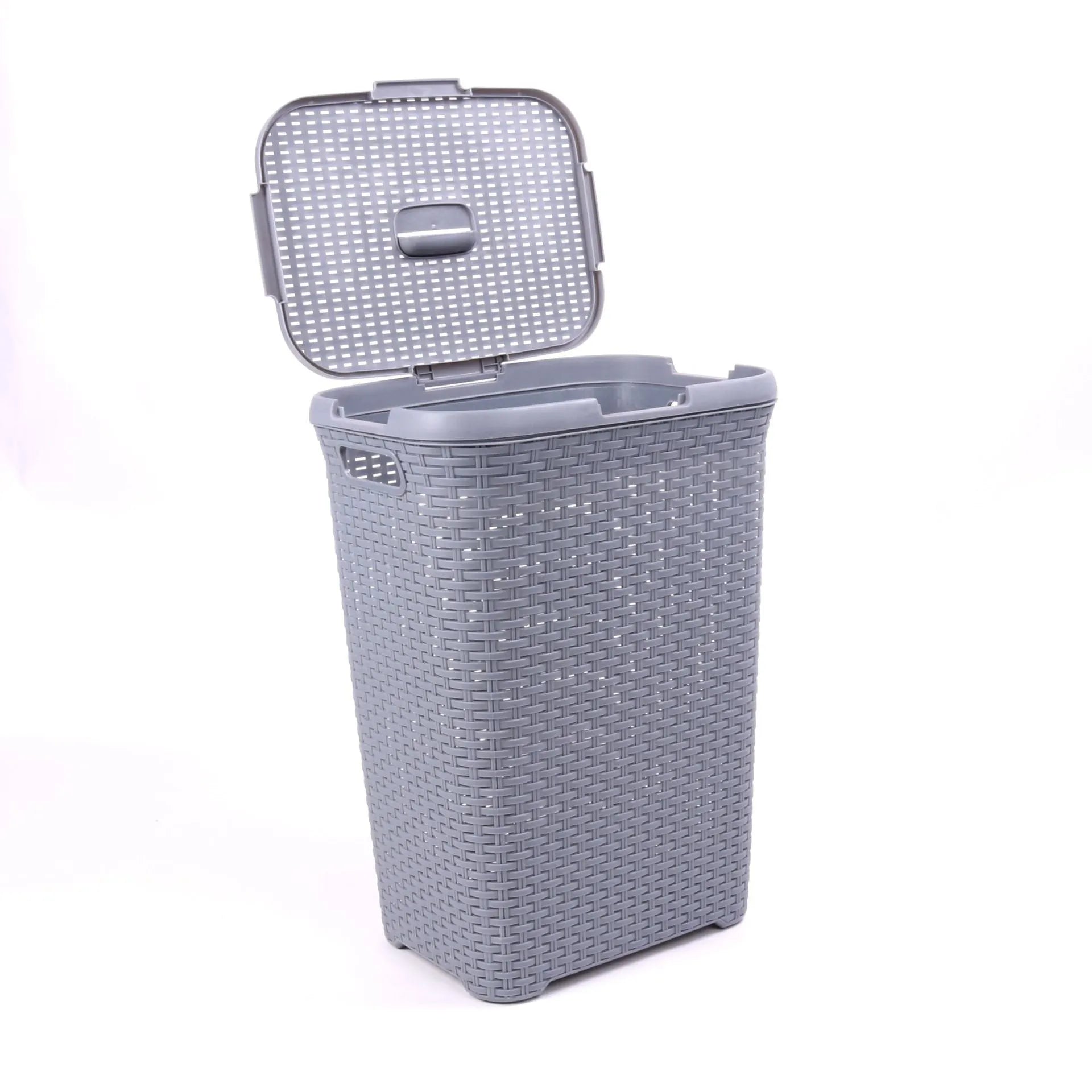 Plastic rattan woven laundry basket in beige, 44x34x62cm polypropylene construction