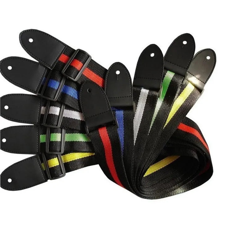 Woven crossbody guitar strap in multiple colours, suitable for bass, electric, acoustic, and ukulele.
