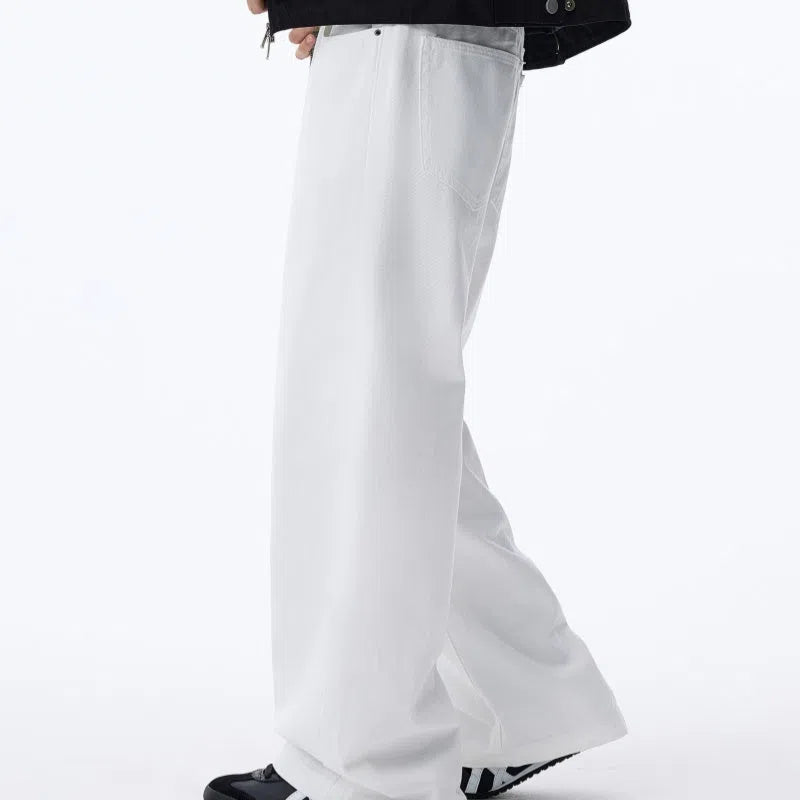 Black straight-leg men's jeans with fleece lining, cotton material, zipper fly, available in Asian sizes 28-38