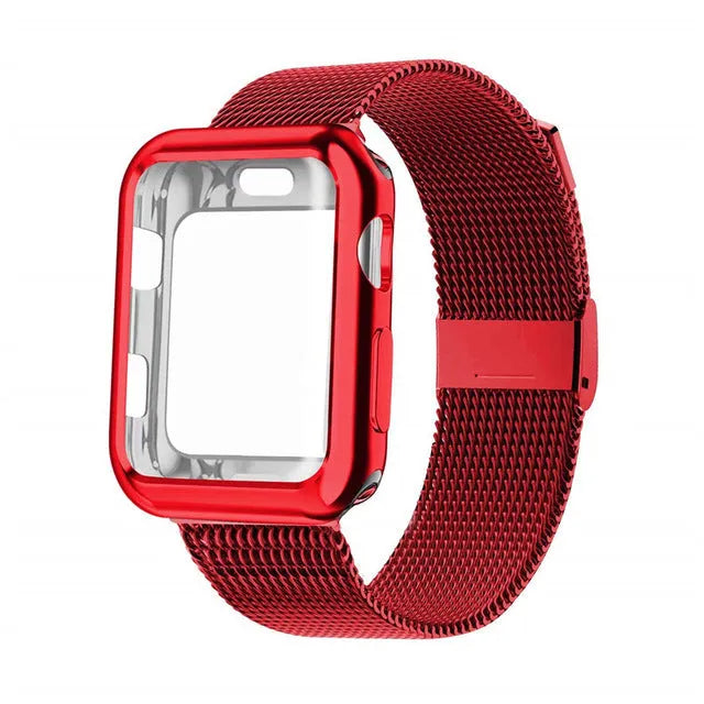 Magnetic Milan metal and TPU Apple Watch band in multiple colours with a storage case.