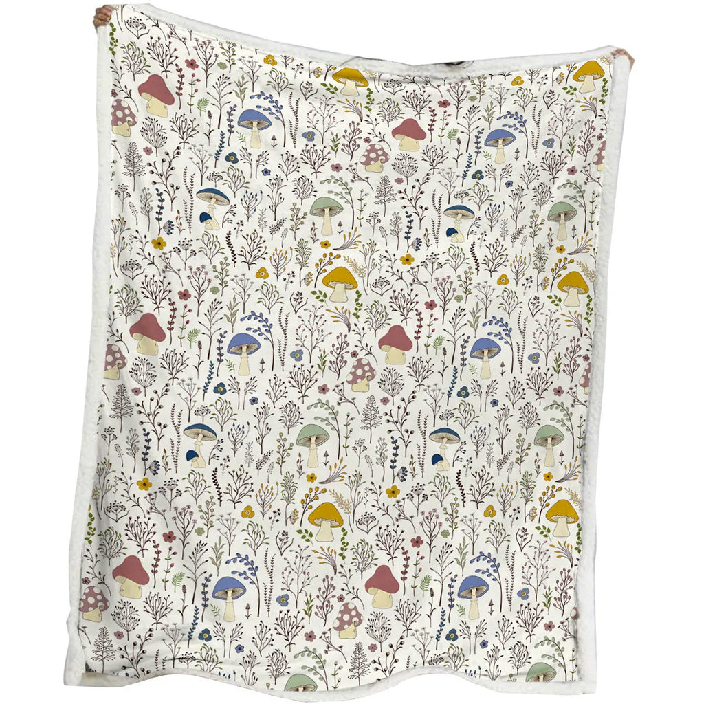 White tree leaf mushroom style lamb wool blanket, Sherpa fleece throw in 130x150cm and 150x200cm with hemmed edges