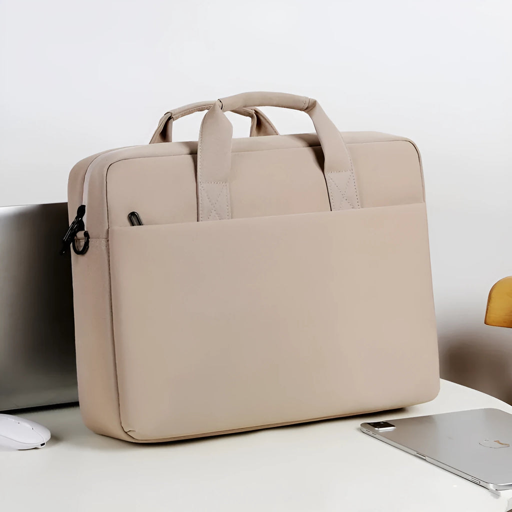 Polyester full airbag shockproof computer bag in Oxford cloth, solid colour, for 14 inch laptop, black or brown option