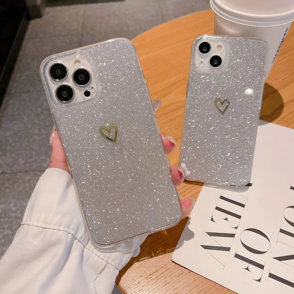 Glitter plated love phone case with TPU anti-drop protection for iPhone models
