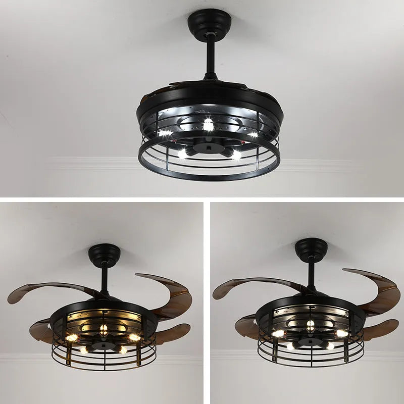 42-inch industrial style ceiling fan light with acrylic shade and remote control on a white background.