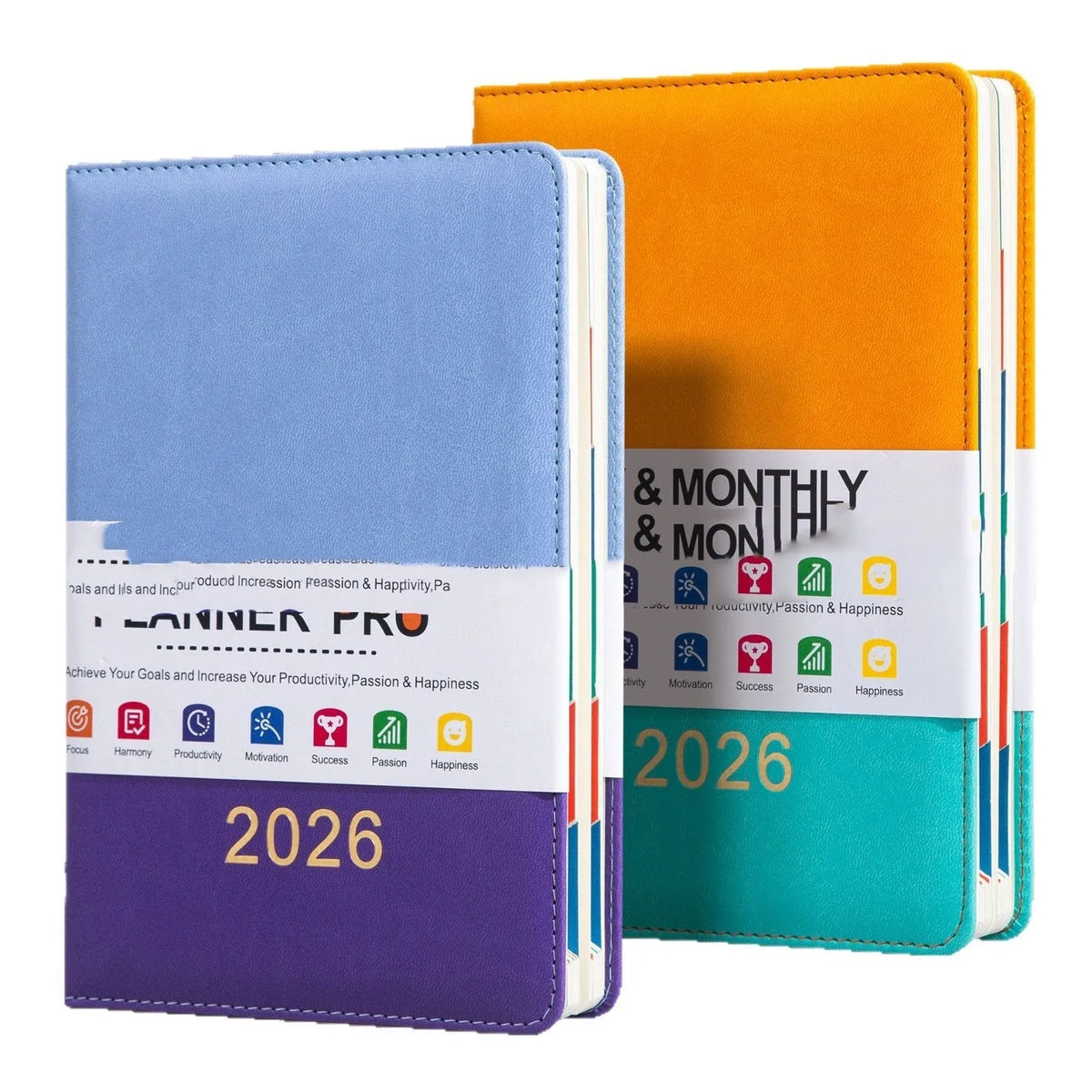 A5 imitation leather schedule book with waist seal and double stitching, one page per day notebook in four colours