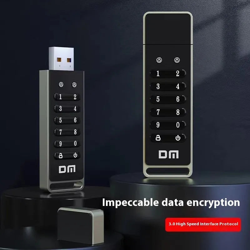 64GB encrypted USB flash drive with metal shell and digital button for fingerprint and password security