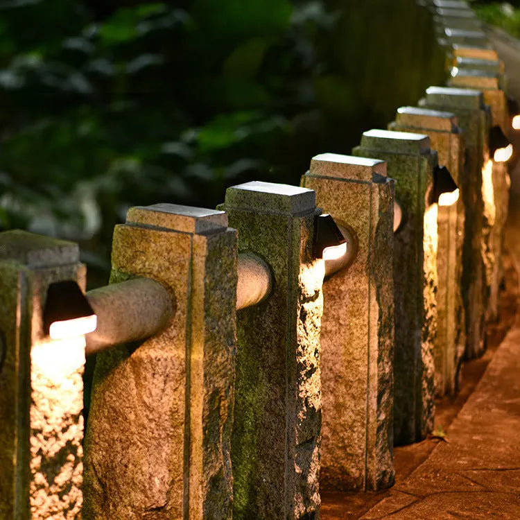 Solar outdoor rainproof LED wall lamp with compact deck-light shape for garden stairs and fence decoration