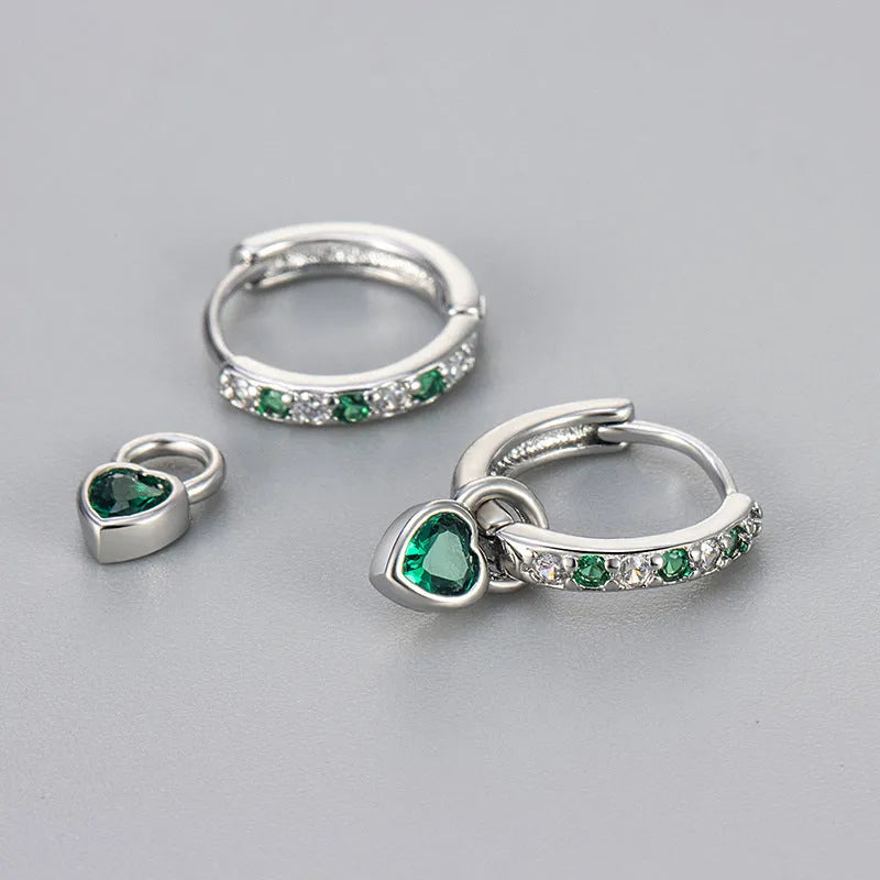 Women's fashion heart clip earrings with zircon gemstone in gold or white gold colour finish
